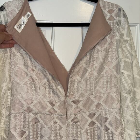 Eliza J Ivory Embroidered Lace Illusion Pom Pom Fit Flare Dress Size 6 - Picture 9 of 9